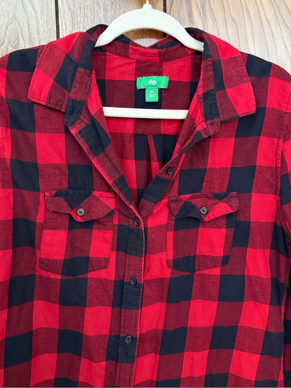 dip Red and Black Buffalo Plaid Button-Down Shirt 100% cotton - Picture 3 of 5